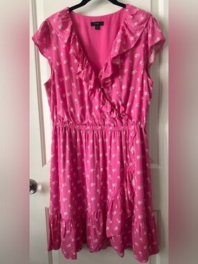 J.Crew Pink Floral Wrap Mini Dress Ruffle Fit & Flare Size 10